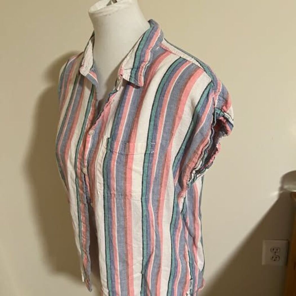 Orvis Striped Button Up Shirt Medium Pink Blue Teal White